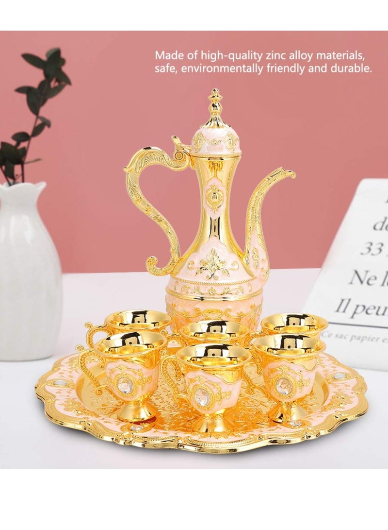 Excefore Vintage Turkish Coffee Pot Set, Turkish Tea Set with 6 Coffee Cups, Teapot and Cup Set for One,Tea Service Set for Home Tea Table Decor,Wedding Gift, Home Tea Party (Gold Dust) - Image 2