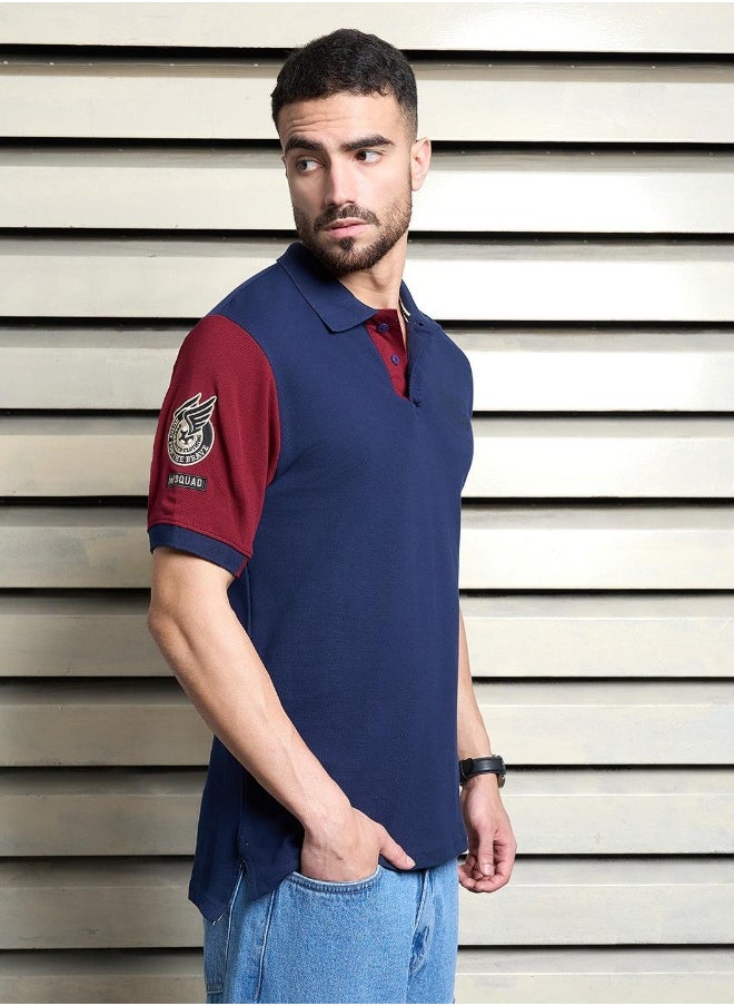 HIGH STAR Men's Navy 100% Cotton Colourblocked Polo Regular Fit T-Shirt  - Image 4