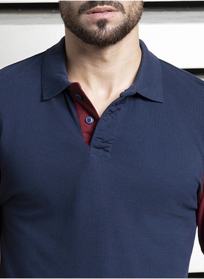 HIGH STAR Men's Navy 100% Cotton Colourblocked Polo Regular Fit T-Shirt  - Image 2