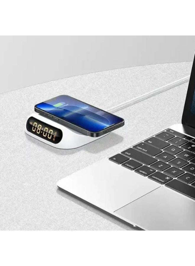 ريتشي شاحن لاسلكي ريتشي بقدرة 15 واط مع عرض ساعة رقمية باللون الأبيض RCW-22 - Image 2