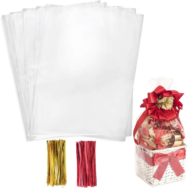 Morepack Cello Cellophane Treat Bags200 PCS Clear Pastic Gift Bags with Twist TiesParty Favor Bags 9x14