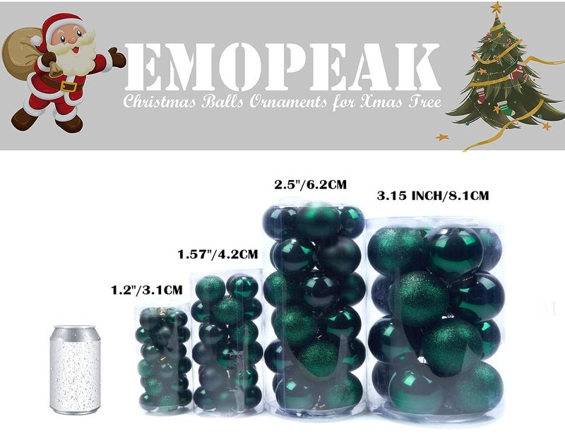 Emopeak Christmas Balls Ornaments for Xmas Christmas Tree - Shatterproof Christmas Tree Decorations Hanging Ball for Holiday Wedding Party Decoration (Dark Green  1.2""-3.1CM) - Image 3