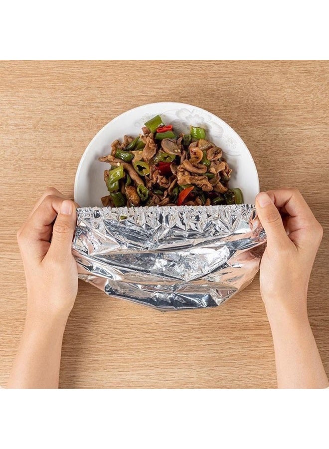 SYOSI 50 Pcs Reusable Aluminum Foil Bowl Covers with Elastic, Aluminum Foil Film Insulation Cover, Elastic Food Storage Covers Stretchable Dish Lids for Sourdough Baking Bread Outdoor Picnic - Image 4