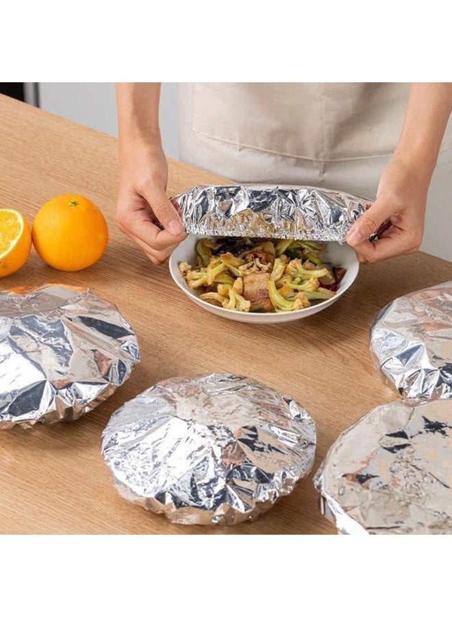SYOSI 50 Pcs Reusable Aluminum Foil Bowl Covers with Elastic, Aluminum Foil Film Insulation Cover, Elastic Food Storage Covers Stretchable Dish Lids for Sourdough Baking Bread Outdoor Picnic - Image 2