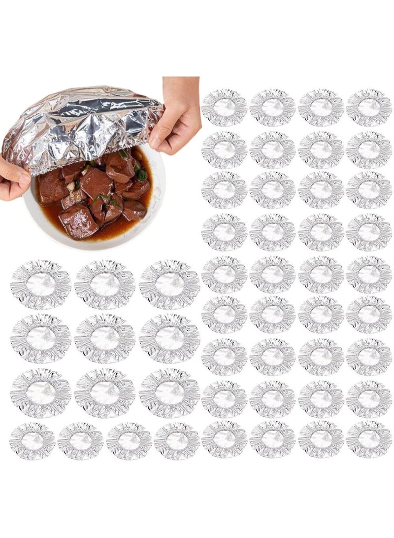 SYOSI 50 Pcs Reusable Aluminum Foil Bowl Covers with Elastic, Aluminum Foil Film Insulation Cover, Elastic Food Storage Covers Stretchable Dish Lids for Sourdough Baking Bread Outdoor Picnic - Image 1