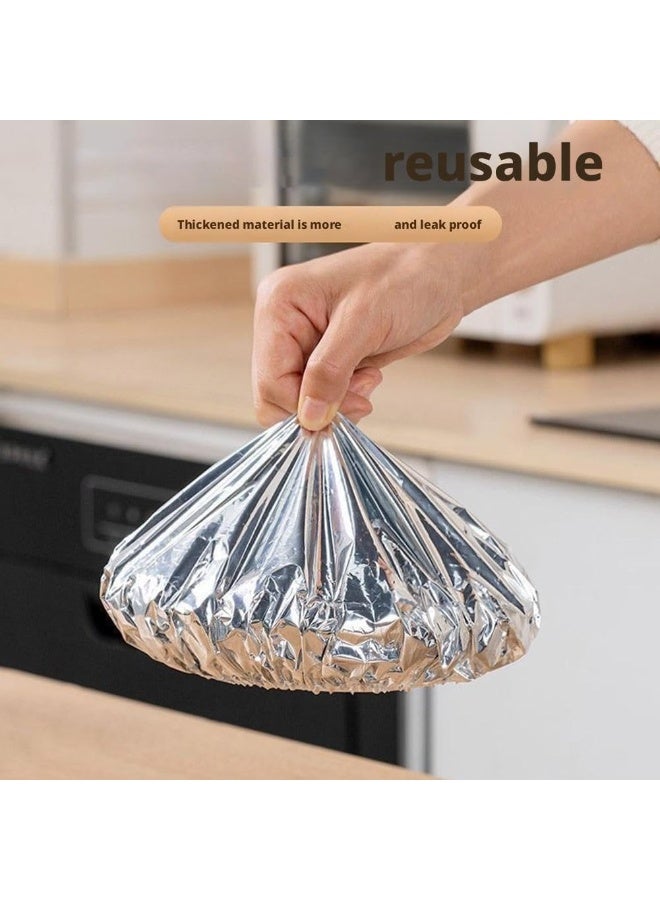 SYOSI 50 Pcs Reusable Aluminum Foil Bowl Covers with Elastic, Aluminum Foil Film Insulation Cover, Elastic Food Storage Covers Stretchable Dish Lids for Sourdough Baking Bread Outdoor Picnic - Image 3
