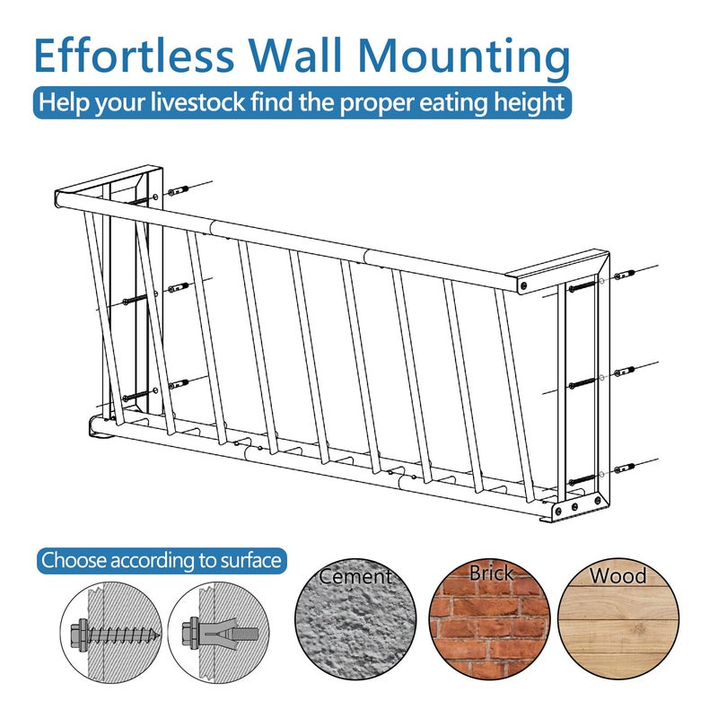 BUYYAH Wall Mount Hay Rack, 40'' Long Livestock Hay Feeder with 25 Gallon Capacity, Carbon Steel Hay Feeder for Sheep, Goats, Horses, Indoor Outdoor Uses - Image 4