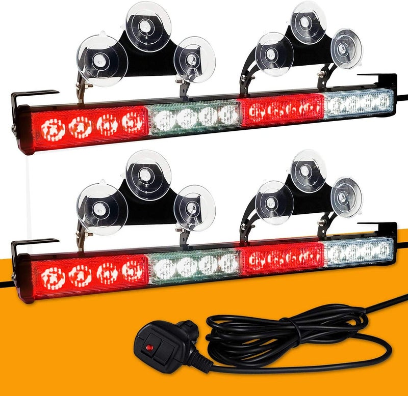 2 في 1 32 بوصة أضواء تحذيرية للطوارئ، شريط أضواء تحذير اتجاهي، فلاش مرشد مروري، LED سلامة للنافذة الخلفية، مجموعة توصيل الأسلاك مع ولاعة السجائر للتركيب الداخلي للشاحنات والسيارات (أبيض أحمر) - Image 1