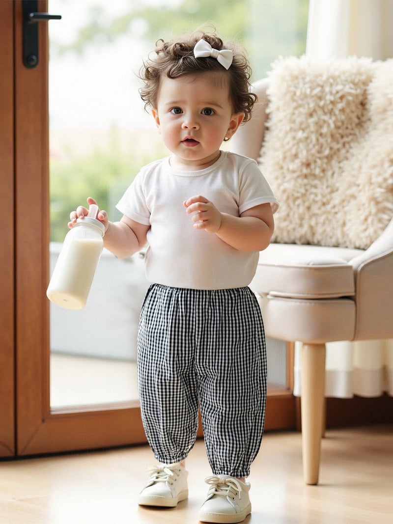 Kids Girls Boys Jogger Pants Loose Plaid Print Elastic Waist Trousers Casual Bottoms for Toddler Newborn Infant - Image 1