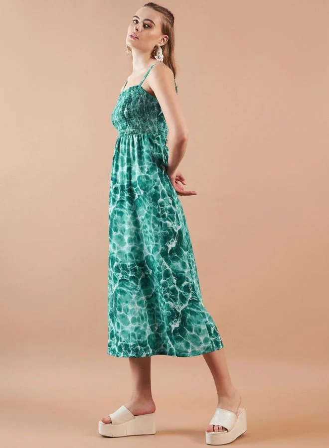 Freehand  Women Fit and Flared Marble Printed Off Shoulder Sleeveless Tube Dress for Women | Best Price UAE