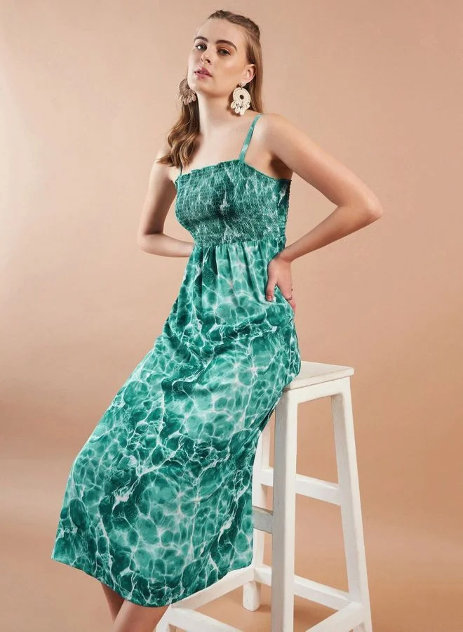 Freehand  Women Fit and Flared Marble Printed Off Shoulder Sleeveless Tube Dress for Women | Best Price UAE