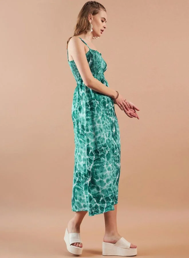 Freehand  Women Fit and Flared Marble Printed Off Shoulder Sleeveless Tube Dress for Women | Best Price UAE