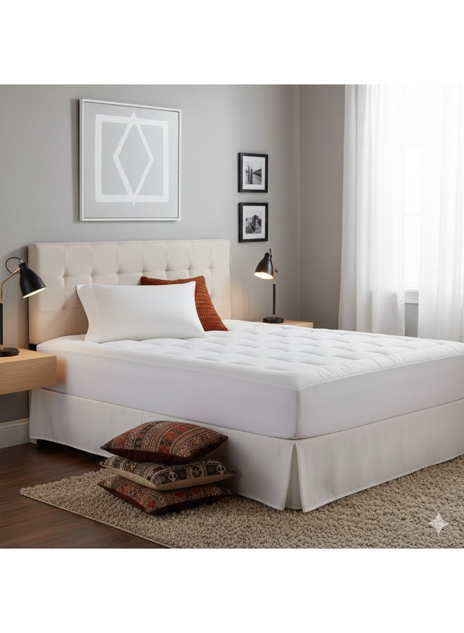 Harmony Home Down-Alternative Mattress Topper Pad – Soft & Fluffy Hypoallergenic Fiber Comfort Layer | Double Size (120x200 cm) – White - Image 1