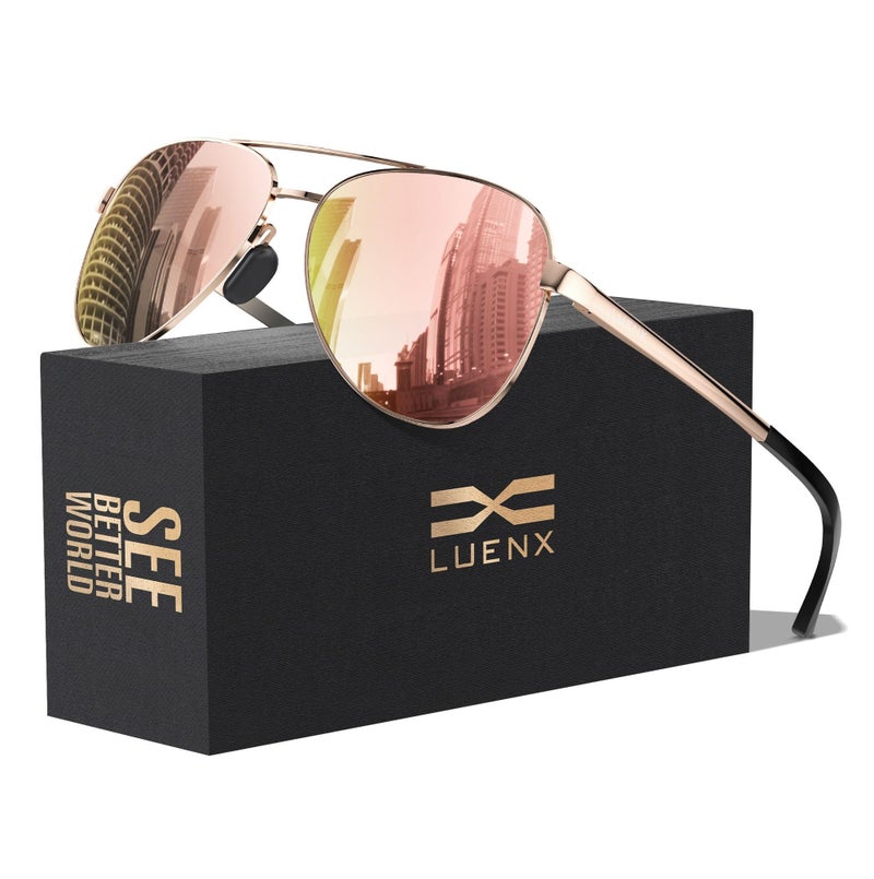 LUENX Aviator Sunglasses for Men Women Polarized - UV400 Protection, Stylish Shades, Driving, Outdoor Activities 59MM(Cherry Pink) - Image 1
