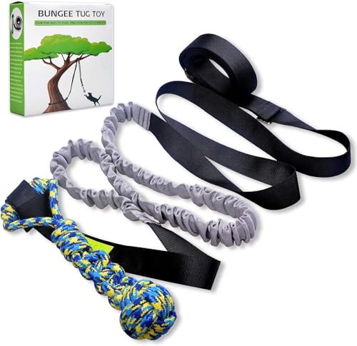 LOOBANI Outdoor Bungee Tug Toy Dog Toy Hanging from Tree for Small to Large Dogs Interactive Exercise Play Cord Tether with Chew Rope Toy Tree Stump Tug of WarBlack - Image 1