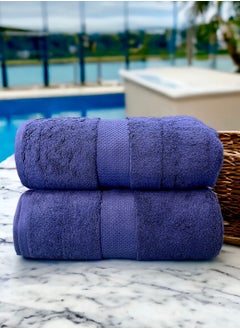 White Rose Everhome Egyptian Cotton Ultra Soft Bath Sheet, Max Absorbent King Size Bath Towels For Beach And Pool (76x147cm) Set Of 2 - Blue  - Image 1