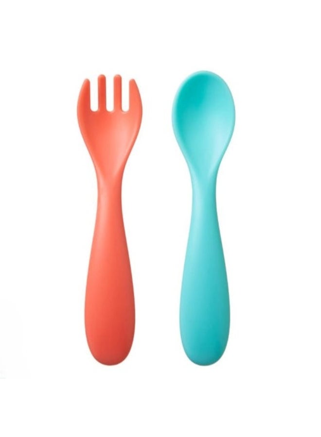 Nuby Brights Cutlery Set, Toddler Fork and Spoon Set with Easy Grip Handles, Self Feeding Utensils for Weaning and Mealtime, Assorted - Image 1