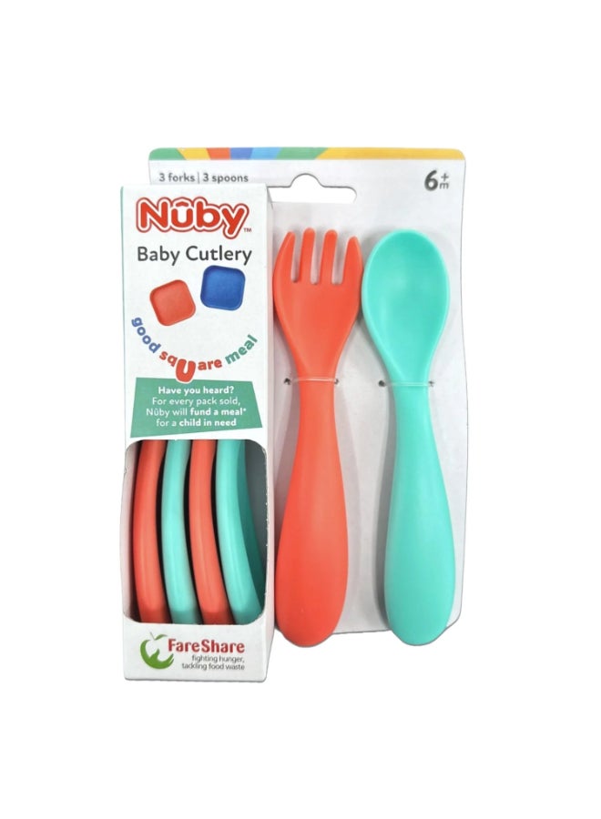 Nuby Brights Cutlery Set, Toddler Fork and Spoon Set with Easy Grip Handles, Self Feeding Utensils for Weaning and Mealtime, Assorted - Image 5