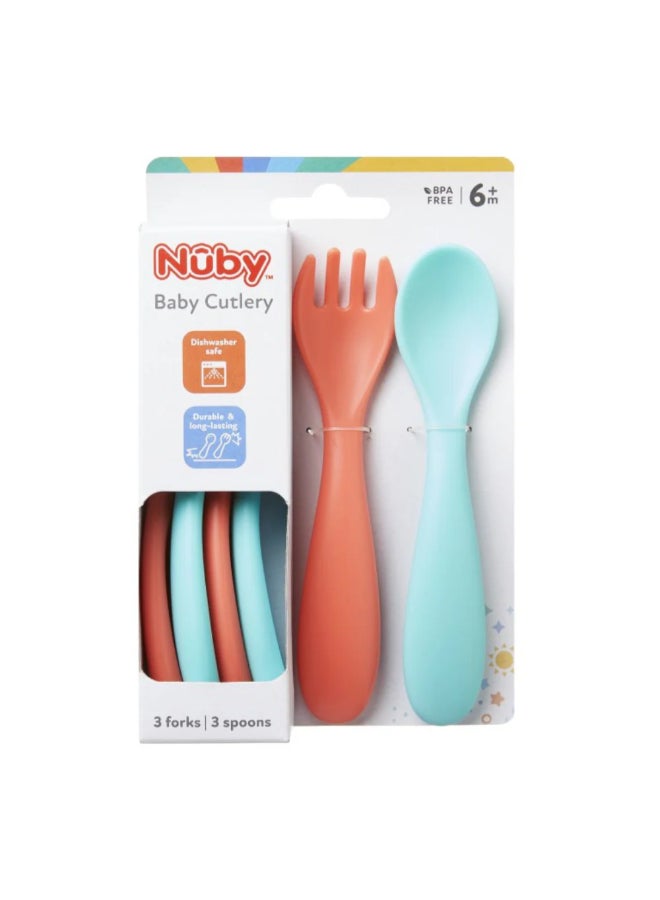 Nuby Brights Cutlery Set, Toddler Fork and Spoon Set with Easy Grip Handles, Self Feeding Utensils for Weaning and Mealtime, Assorted - Image 4