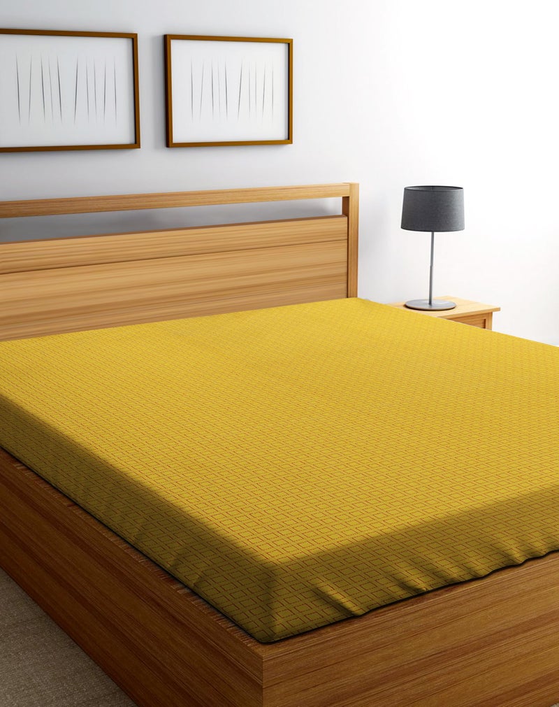RANGBHAR Handloom Khadi Cotton King Size Bedsheet, 100 x 108 inch, Without Pillow Covers, Woven Checkered Bedcover, Yellow - Image 2