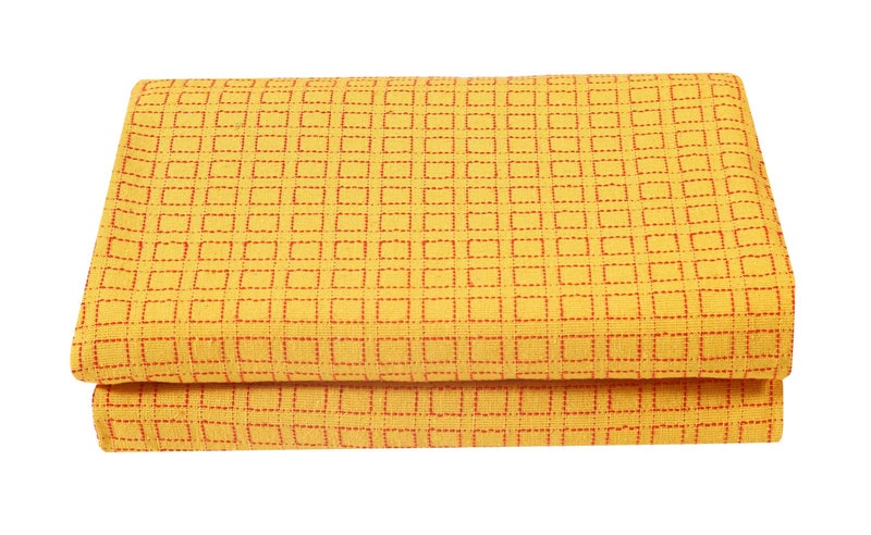 RANGBHAR Handloom Khadi Cotton King Size Bedsheet, 100 x 108 inch, Without Pillow Covers, Woven Checkered Bedcover, Yellow - Image 5