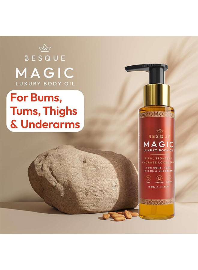 بيسك زيت الجسم السحري Besque، 100 مل / 3.4 أوقية سائلة، زيت جسم بعد الاستحمام للنساء، عناية مرطبة للبشرة لكامل الجسم تعمل على ملء وشد وتثبيت البشرة بمكونات طبيعية، تحسن مرونة الجلد - Image 4
