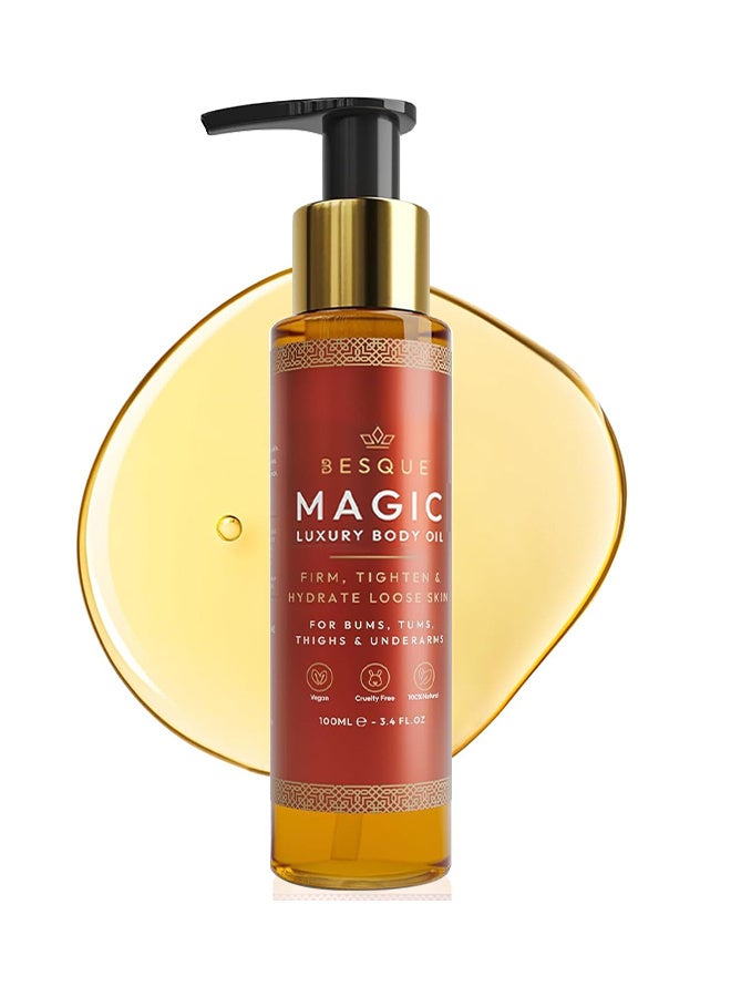 بيسك زيت الجسم السحري Besque، 100 مل / 3.4 أوقية سائلة، زيت جسم بعد الاستحمام للنساء، عناية مرطبة للبشرة لكامل الجسم تعمل على ملء وشد وتثبيت البشرة بمكونات طبيعية، تحسن مرونة الجلد - Image 1