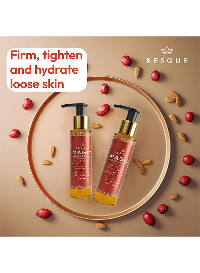 بيسك زيت الجسم السحري Besque، 100 مل / 3.4 أوقية سائلة، زيت جسم بعد الاستحمام للنساء، عناية مرطبة للبشرة لكامل الجسم تعمل على ملء وشد وتثبيت البشرة بمكونات طبيعية، تحسن مرونة الجلد - Image 3