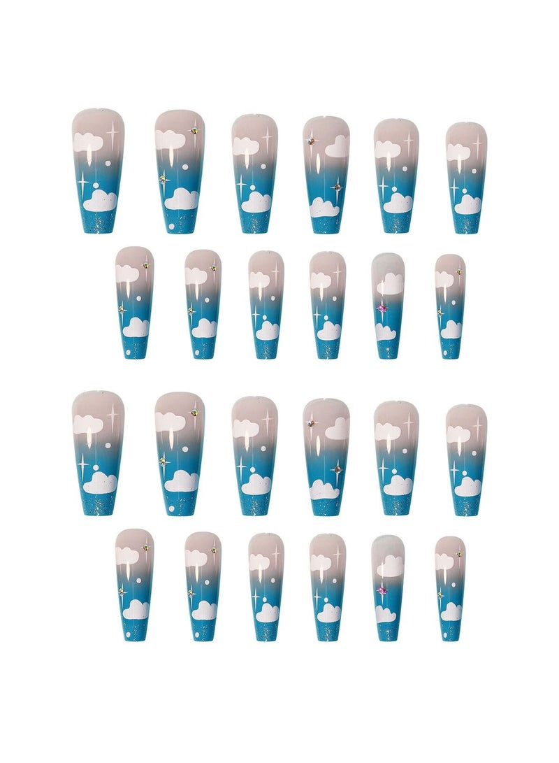 24 قطعة من رقعة أظافر السماء الزرقاء والسحب البيضاء - Image 1