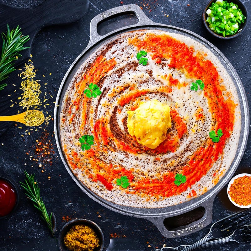 SOLARA Cast Iron Tawa for Dosa 12 Inch 30 CM Tawa for Dosa Uthappam Roti Chapati Naan Gas Induction Friendly Dosa Pan Cast Iron Cast Iron Cookware - Image 1