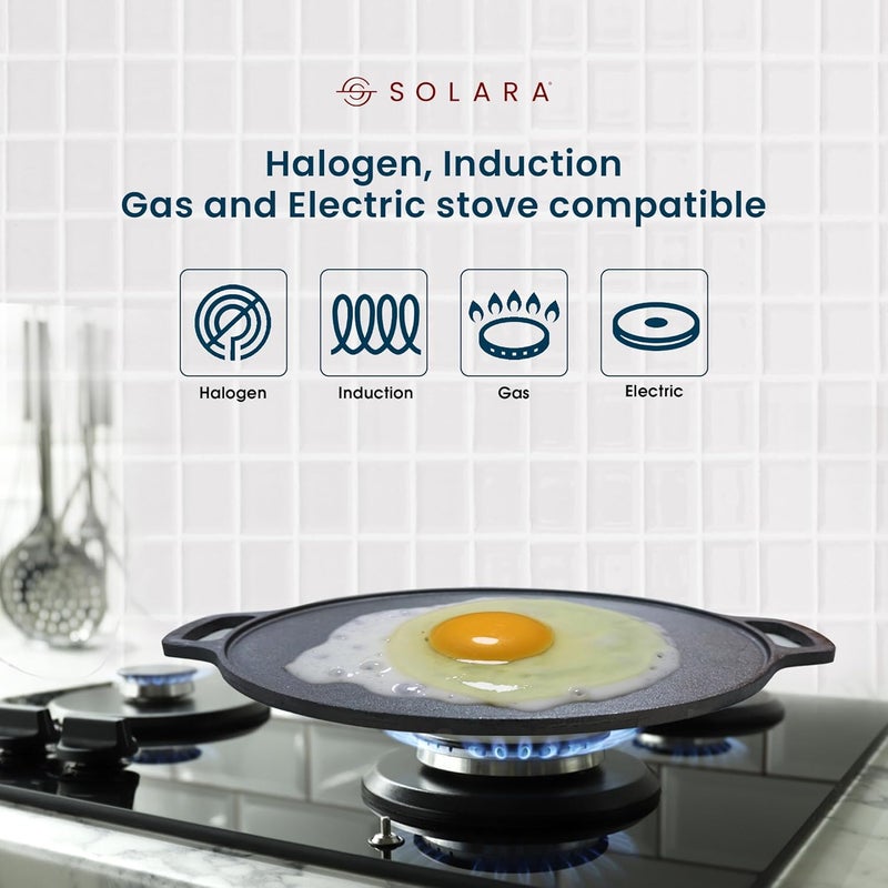 SOLARA Cast Iron Tawa for Dosa 12 Inch 30 CM Tawa for Dosa Uthappam Roti Chapati Naan Gas Induction Friendly Dosa Pan Cast Iron Cast Iron Cookware - Image 3