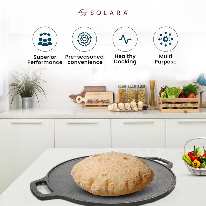 SOLARA Cast Iron Tawa for Dosa 12 Inch 30 CM Tawa for Dosa Uthappam Roti Chapati Naan Gas Induction Friendly Dosa Pan Cast Iron Cast Iron Cookware - Image 5