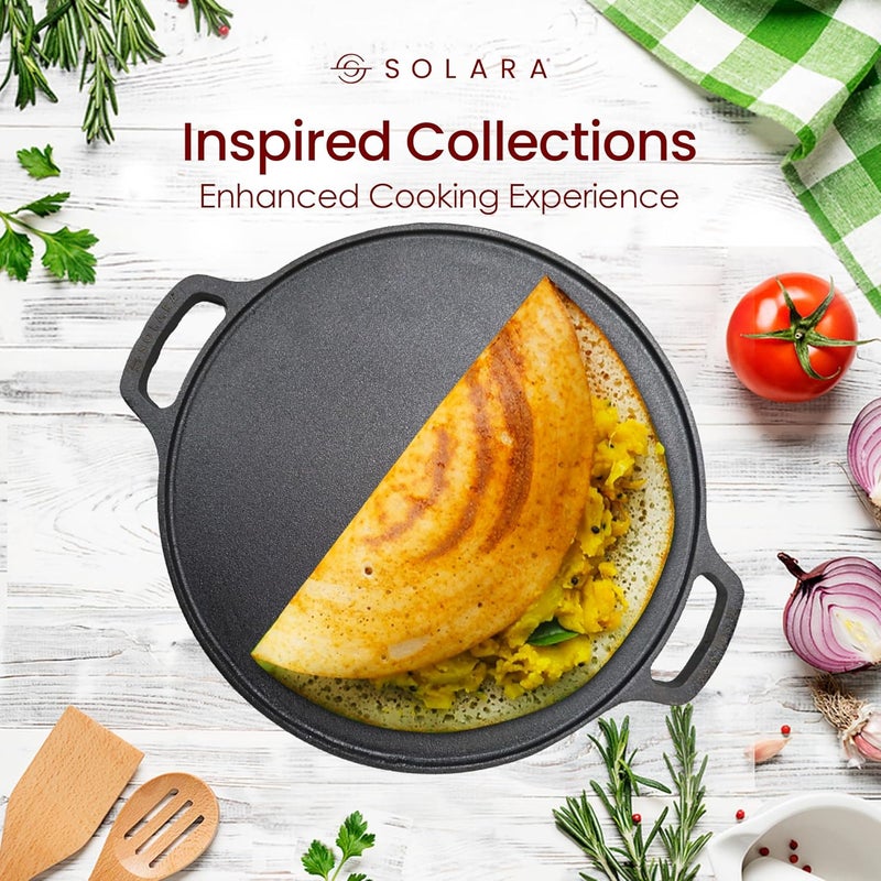 SOLARA Cast Iron Tawa for Dosa 12 Inch 30 CM Tawa for Dosa Uthappam Roti Chapati Naan Gas Induction Friendly Dosa Pan Cast Iron Cast Iron Cookware - Image 4