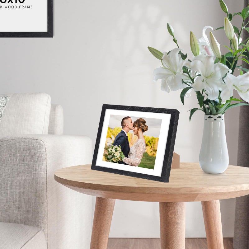 puthiac 8x10 Black Oak Wood Picture Frame -8""x10"" Frame Wood  8""x10"" Natural Solid Wood Poster Frames for Wall Art Photo and Prints (3 Pack  Black) - Image 4