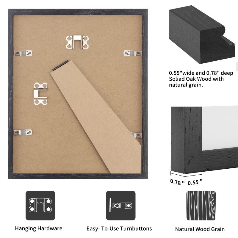 puthiac 8x10 Black Oak Wood Picture Frame -8""x10"" Frame Wood  8""x10"" Natural Solid Wood Poster Frames for Wall Art Photo and Prints (3 Pack  Black) - Image 3