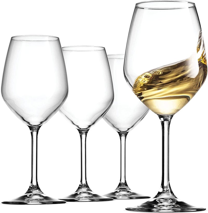 Bormioli Rocco Set of 4 White Wine Glasses - 14.75 oz Crystal Clear Star Glass with Laser Cut Rim - Image 1