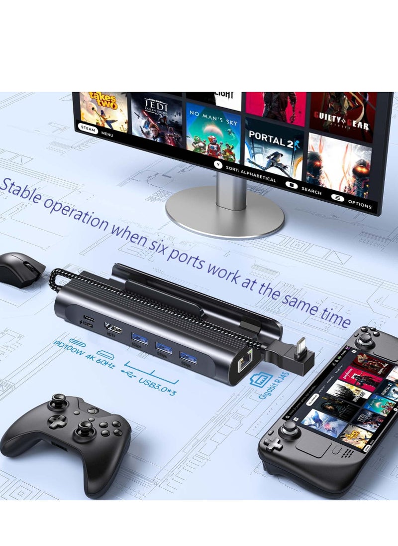 Excefore - 6-in-1 Docking Station for Steam Deck, HDMI 2.0 4K@60Hz, Gigabit Ethernet, 3 USB-A 3.0, USB-C PD Port for Full Speed Charging - Compatible with Valve Stream Deck Accessories - Image 1