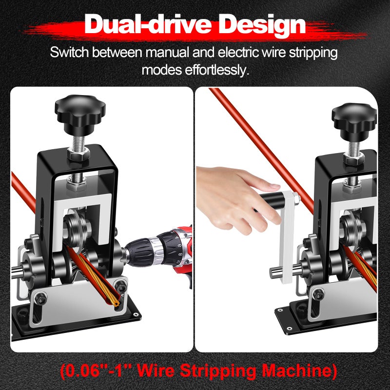 Trivd Frol Manual Wire Stripping Machine, Gauge Wire 0.06"-1", Scrapping Copper Wire Peeler Machine, Drill Powered/Hand Crank Dual-drive Wire Stripper Tool for Scrap Copper Recycling & DIY etc. - Image 4