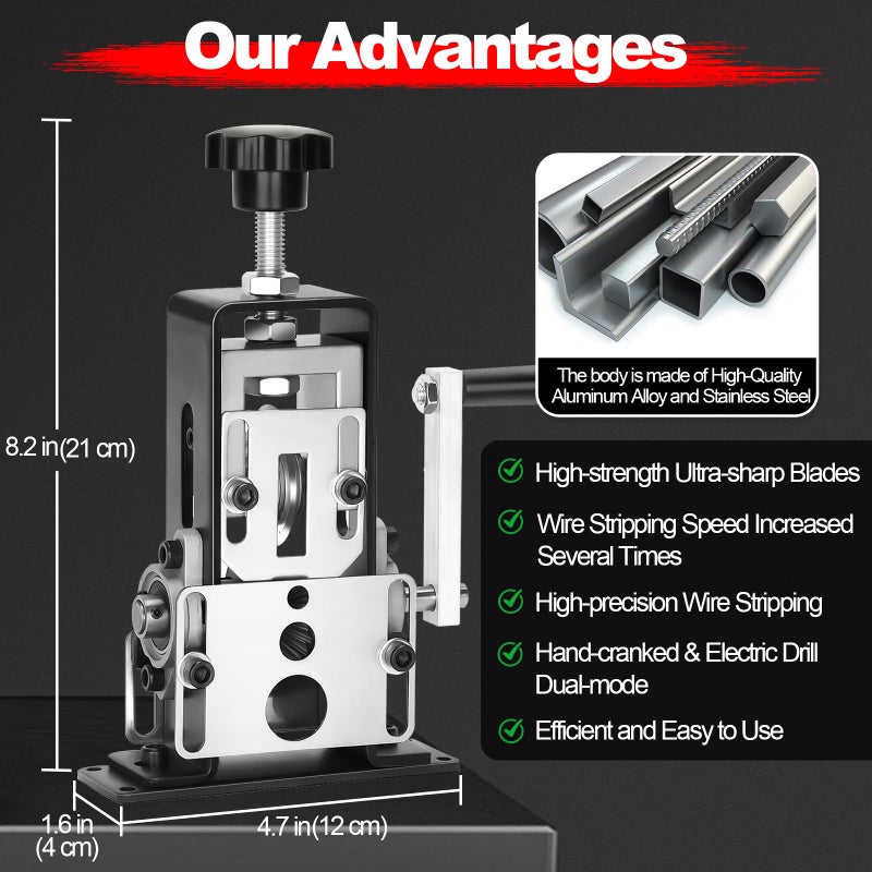 Trivd Frol Manual Wire Stripping Machine, Gauge Wire 0.06"-1", Scrapping Copper Wire Peeler Machine, Drill Powered/Hand Crank Dual-drive Wire Stripper Tool for Scrap Copper Recycling & DIY etc. - Image 3