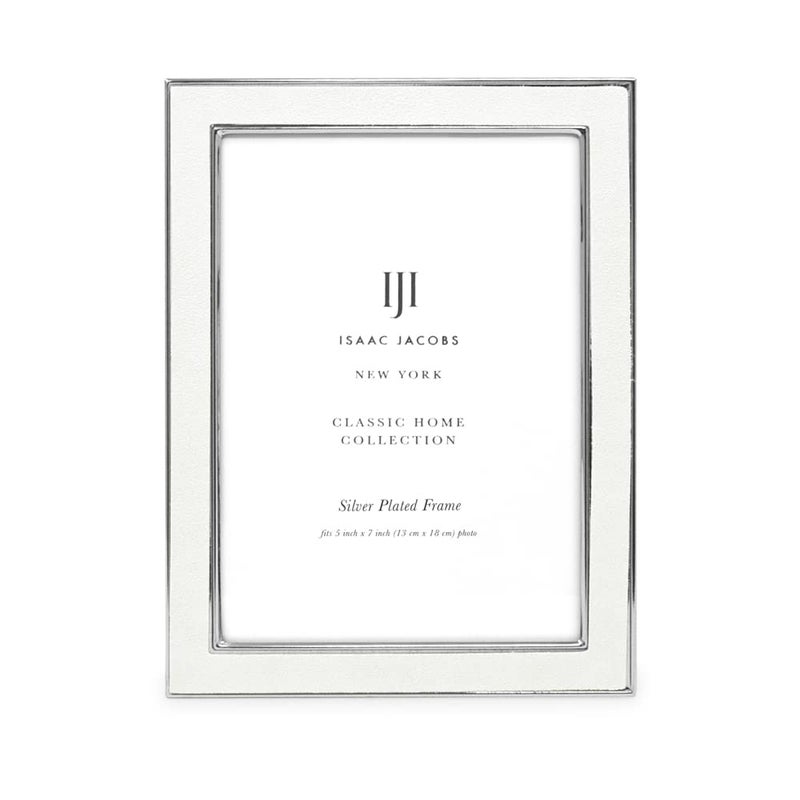 Isaac Jacobs 5x7 White Leather with Silver Metal (Vertical & Horizontal) Picture Frame  Suede Border w/Black Fabric Easel  Wall-Mountable  Made For Tabletop  Photo Gallery (5x7  White W/Silver) - Image 2