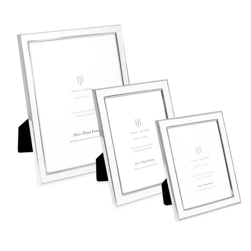 Isaac Jacobs 5x7 White Leather with Silver Metal (Vertical & Horizontal) Picture Frame  Suede Border w/Black Fabric Easel  Wall-Mountable  Made For Tabletop  Photo Gallery (5x7  White W/Silver) - Image 5