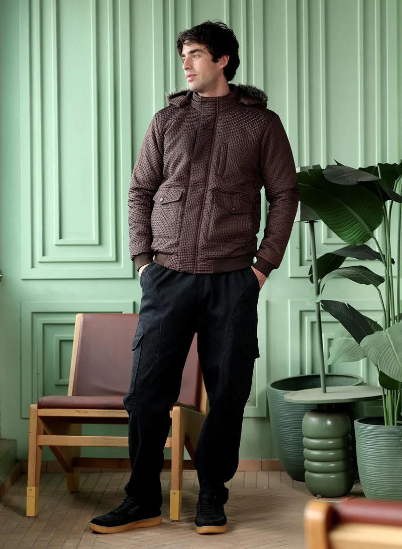 CAHOOT Brown Men's Coffee Brown Diamond-Tactile Puffer Jacket for Men | Best Price UAE