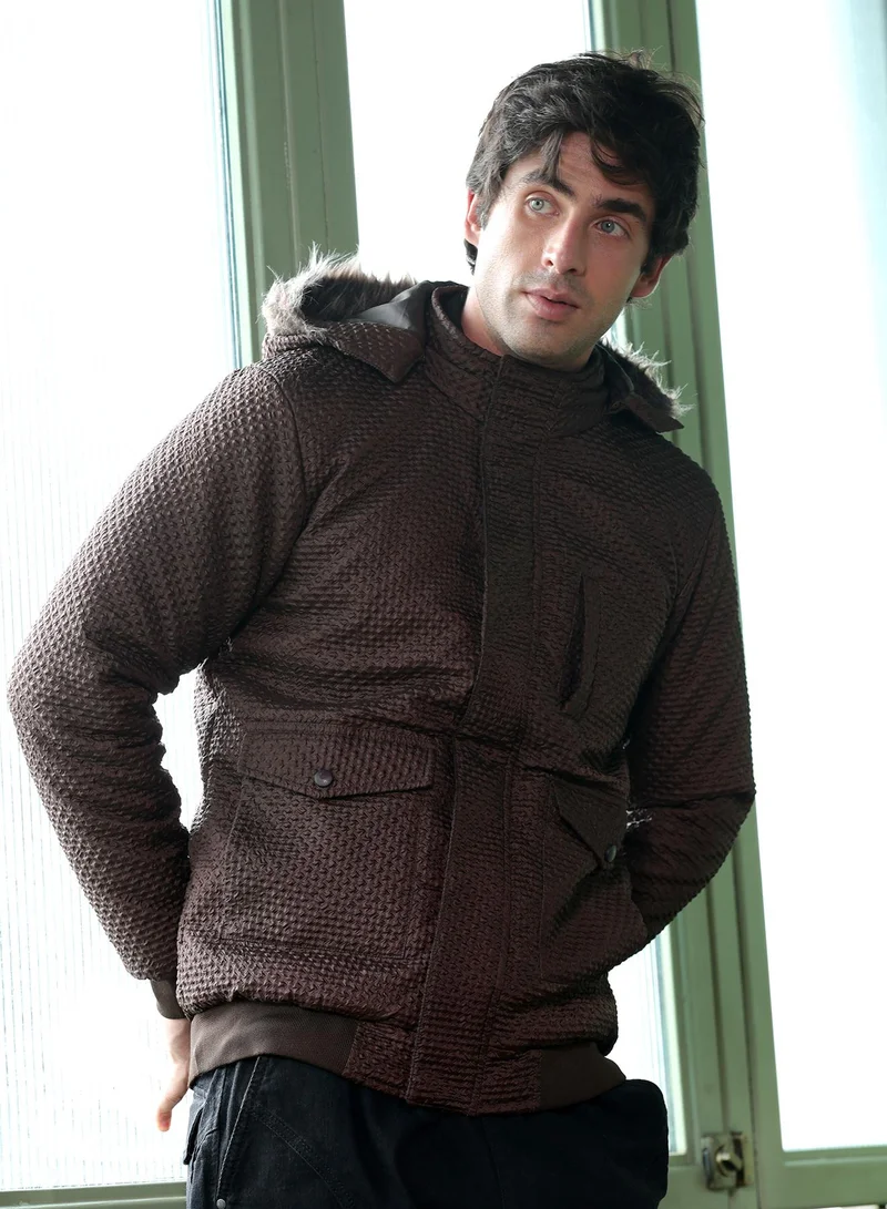 CAHOOT Brown Men's Coffee Brown Diamond-Tactile Puffer Jacket for Men | Best Price UAE
