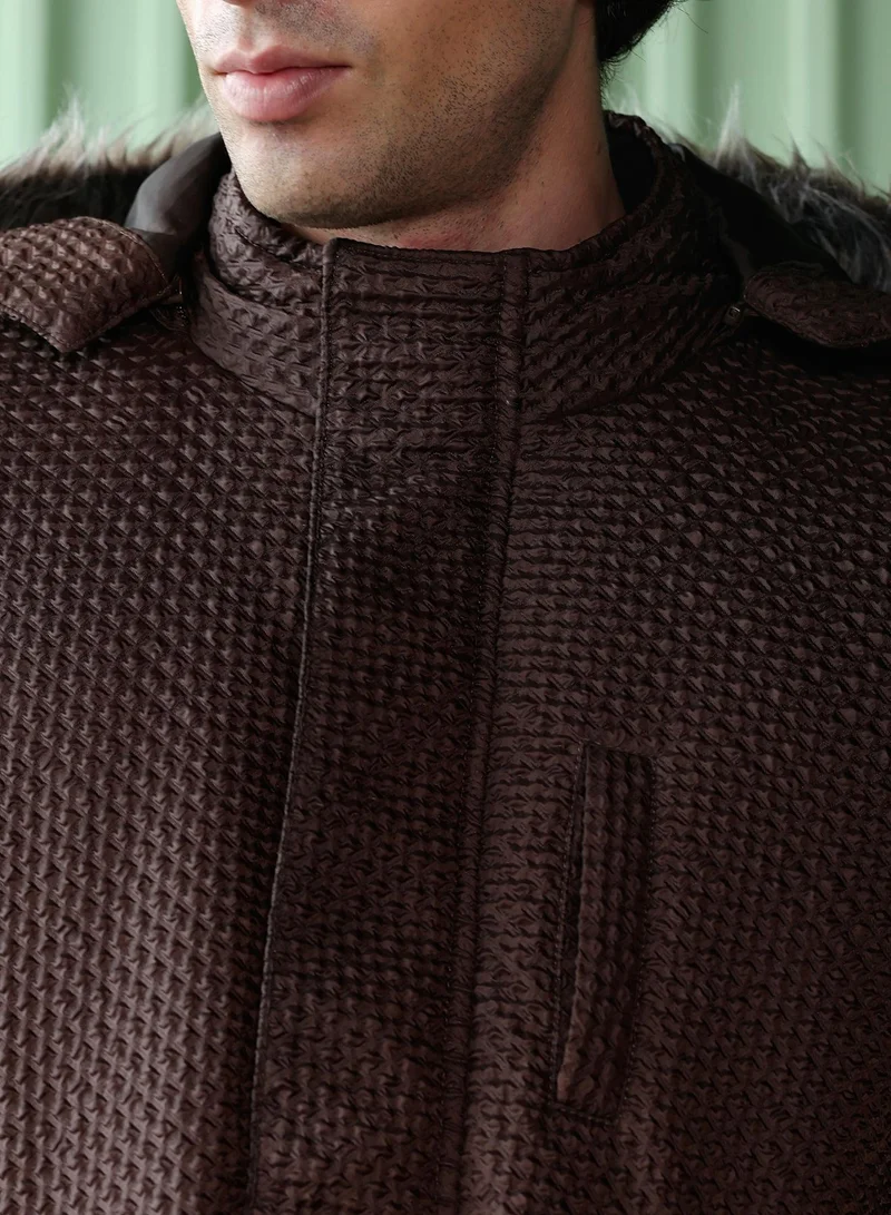 CAHOOT Brown Men's Coffee Brown Diamond-Tactile Puffer Jacket for Men | Best Price UAE