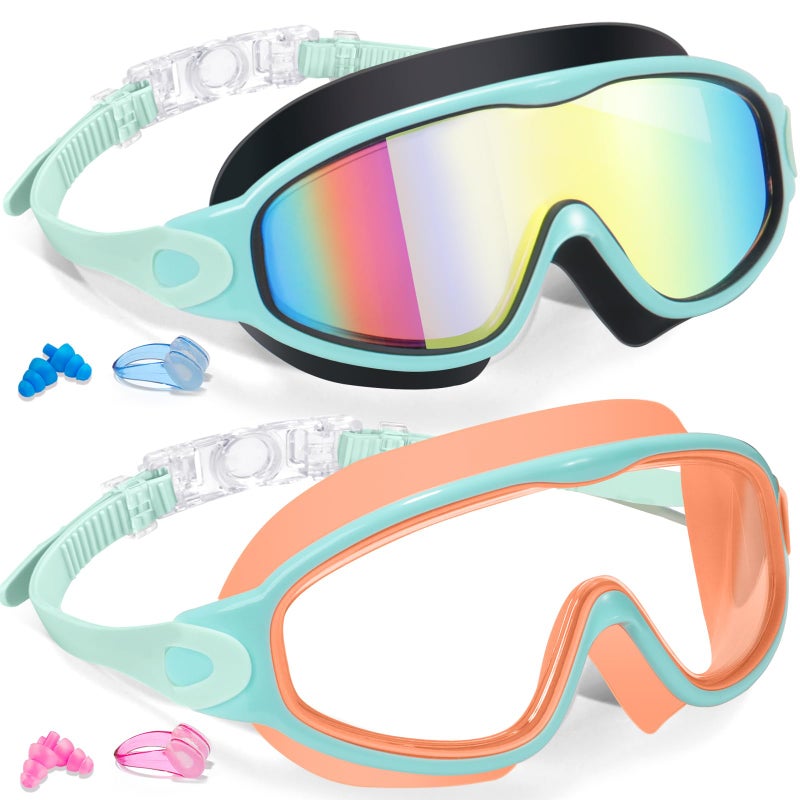 Keary 2 Pack Swim Goggles for Kids 6-14 8-14 Kids Swimming Goggles Age 3-15 4-7 4-16 8-12 For Boys Girls Youth Toddler Children Pool Water Goggle Anti Fog UV Protection Clear Wide View Waterproof - Image 1