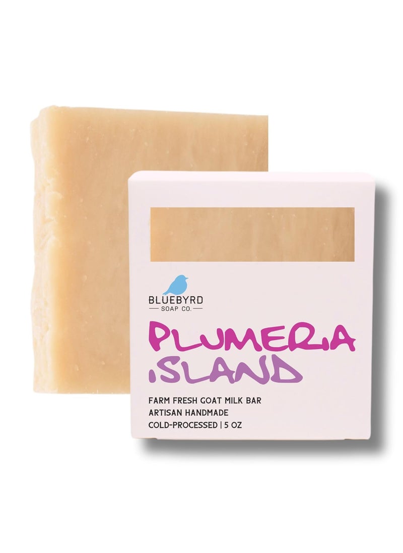 BLUEBYRD SOAP CO. - Bluebyrd Soap Plumeria Goats Milk Soap Bar  Womens Natural Goat Milk Body Soap  Cold Process Chemical Free Floral Scented Rich Farm Fresh Goatmilk Bar Soaps Plumeria - Image 1