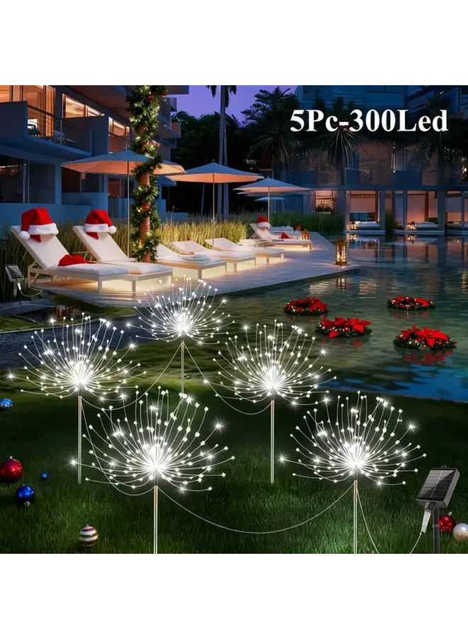5Pcs 300LED White Solar Garden Lights 8 Mode Outdoor Landscape Decor - Image 1