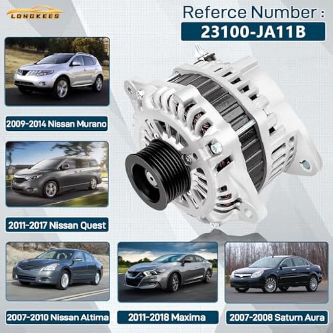 LONGKEES 12V 130AMP Alternator FIT Nissan Murano 2009-2014, Quest 2011-2017, Altima, Maxima 3.5L V6, Saturn Aura 2.4L 3.5L 3.6L, Replaces 23100-JA11B AMT0228 11557N - Image 2