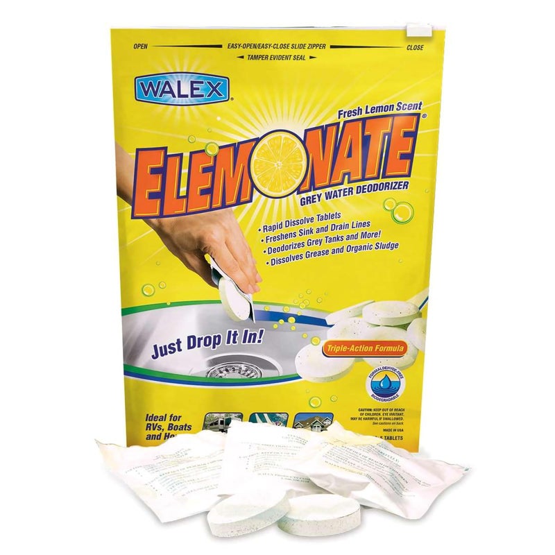 Walex Elemonate Grey Water Tank Deodorizer Freshener Freshens Sink Drain Lines Rapid Dissolving DropIn Tablets Ideal for RVs Boats Homes Easy to Use Fresh Lemon Scent 5 Pack
