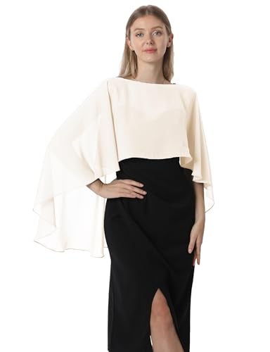 Hotshawl Capelets for women Chiffon Cape Shawls and Wraps for Evening Dress Wedding Capes Cover Up (Pale Champagne) - Image 1